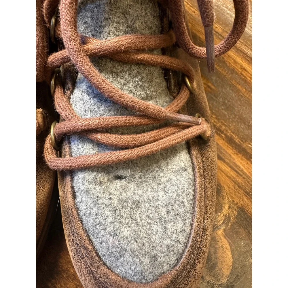 Sorel Harlow Lace Cozy Boots Burro Light Grey Womens 8.5 Leather & Shearling